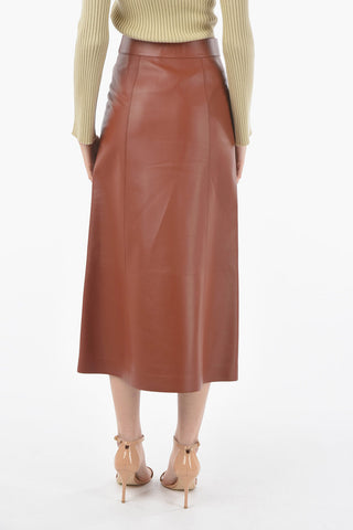 Soft-leather High-waisted Maxi Skirt with Button-fastening