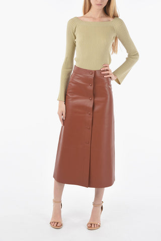 Soft-leather High-waisted Maxi Skirt with Button-fastening