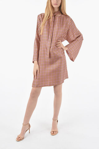 Houndstooth Printed Silk ALEX Tunica Dress with Tie Neck