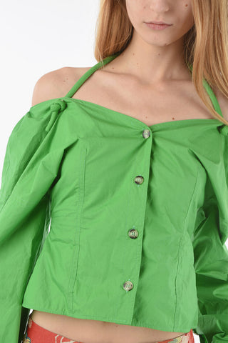 Blusa a Tinta Unita con Bottoni Frontali