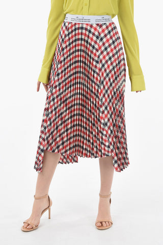 Gun Club Checked Pleated Maxi Skirt With Logoed Drastring Waist