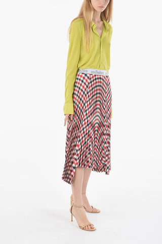 Gun Club Checked Pleated Maxi Skirt With Logoed Drastring Waist