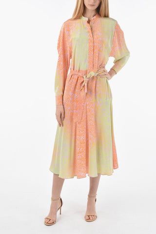 Belted Printed Silk Shirt Dress