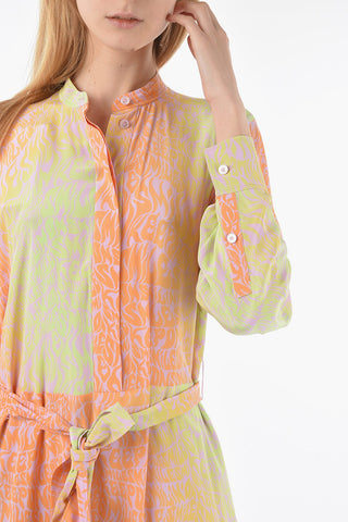 Belted Printed Silk Shirt Dress