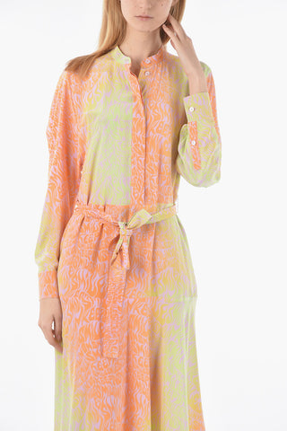 Belted Printed Silk Shirt Dress