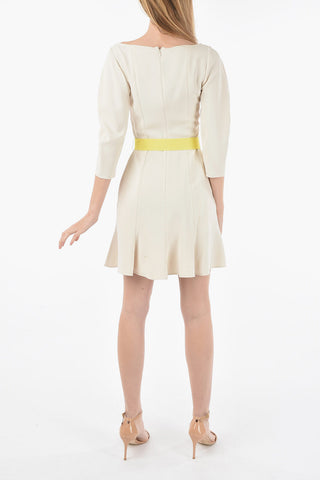 3/4 Sleeve Flared Dress with Elastic Belt