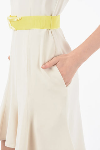 3/4 Sleeve Flared Dress with Elastic Belt