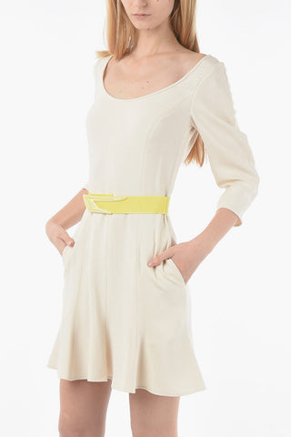 3/4 Sleeve Flared Dress with Elastic Belt
