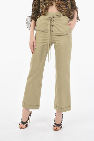 Lace-up Detail Cotton Palazzo Pants