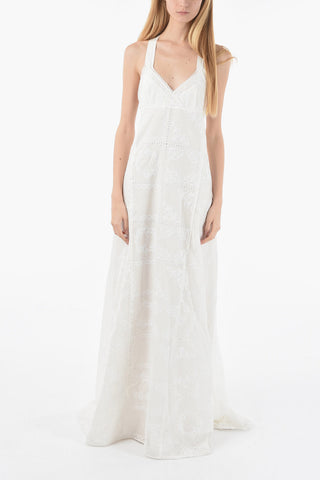 Silk and Cotton-voile Maxi Dress with Broderie Anglais Motif