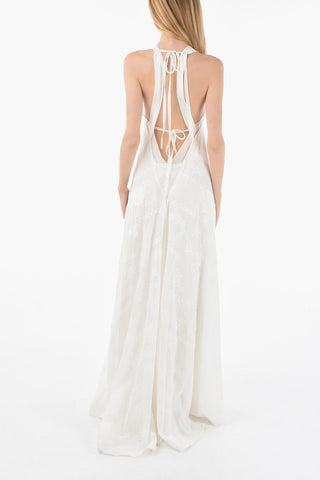 Silk and Cotton-voile Maxi Dress with Broderie Anglais Motif