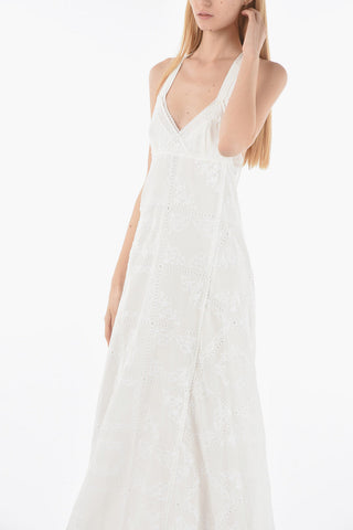 Silk and Cotton-voile Maxi Dress with Broderie Anglais Motif