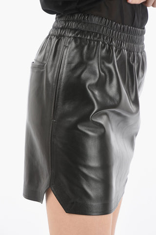 Lamb Skin Elastic-Waisted Skirt