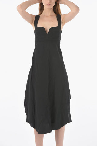 Sweetheart Neckline Flax Blend Flared Dress