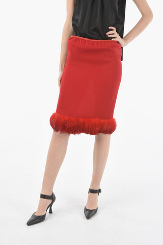 Feathered Bottom Silk Pencil Skirt