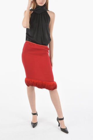 Feathered Bottom Silk Pencil Skirt