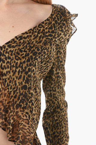 Ruched Leopard Patterned Cropped Fit Shirt