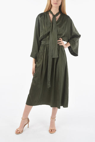 V-neck Silk Tie Neck AMBRA Maxi Tunic Dress