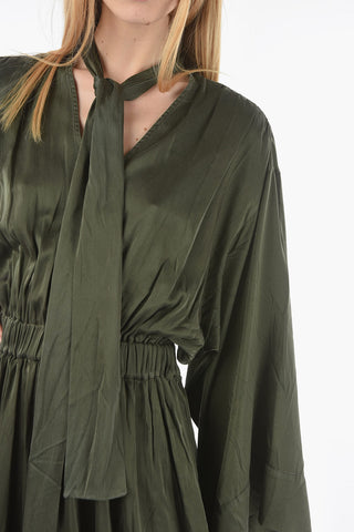 V-neck Silk Tie Neck AMBRA Maxi Tunic Dress