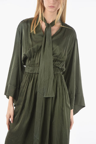 V-neck Silk Tie Neck AMBRA Maxi Tunic Dress