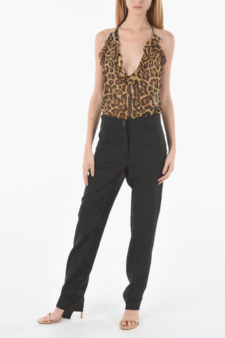 Mohair-blend Straight-leg Pants with Satin Band