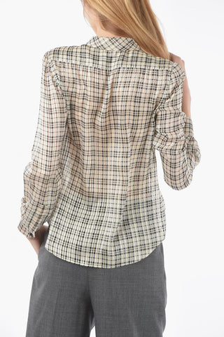 Camicia Tie Neck in Seta e Lurex con Motivo Tartan