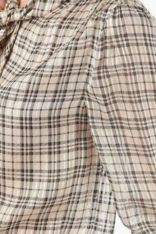 Camicia Tie Neck in Seta e Lurex con Motivo Tartan