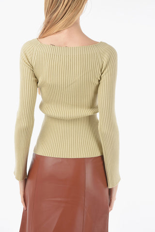Wool-cashmere Ribbed Sweater with Boat Neckline