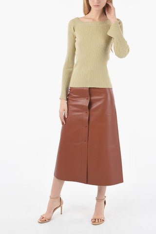 Wool-cashmere Ribbed Sweater with Boat Neckline