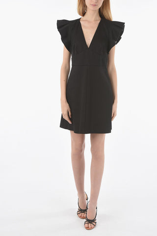 Ruffle Sleeves V Neck Short Dress