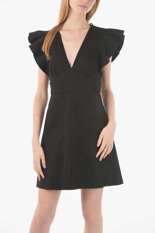Ruffle Sleeves V Neck Short Dress