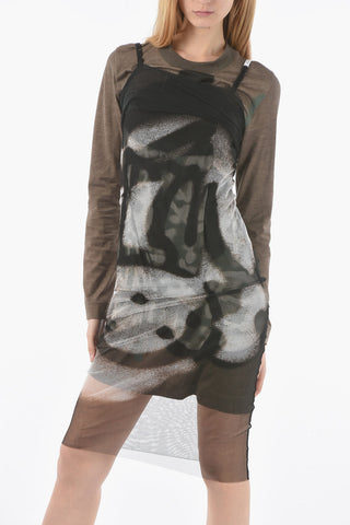 GIVENCHY X CHITO Meshed Double-layered Midi Dress with Graphic Print