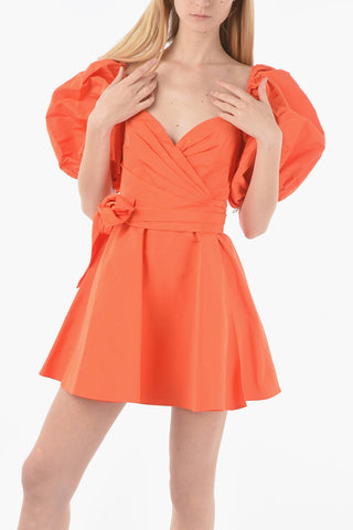 Heart Neckline Puff Sleeved Short Dress
