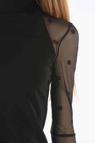 Bodycon Midi Dress with Mongram Meshed-Sleeves