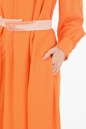Maxi Cold-Shoulder Dress with Elastic Belt