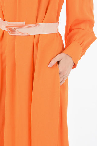 Maxi Cold-Shoulder Dress with Elastic Belt