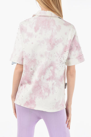 Denim Tie dye Effect Overshirt with Crystals