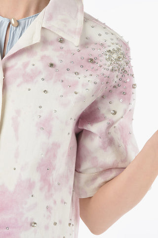 Denim Tie dye Effect Overshirt with Crystals