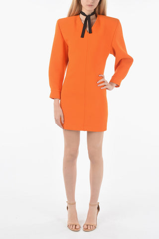 Padded Shoulder Wool Sheath Dress
