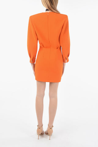 Padded Shoulder Wool Sheath Dress