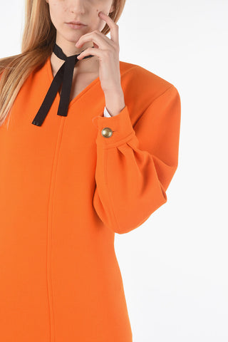 Padded Shoulder Wool Sheath Dress