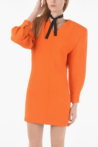 Padded Shoulder Wool Sheath Dress