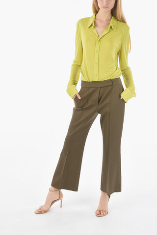 Silk Single Pleated Cropped Pants