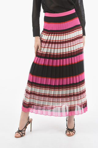 Striped Pleated Long Skirt