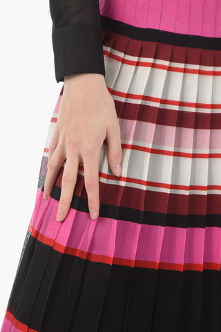 Striped Pleated Long Skirt
