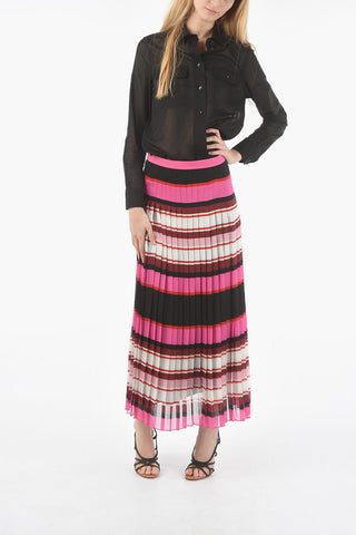 Striped Pleated Long Skirt