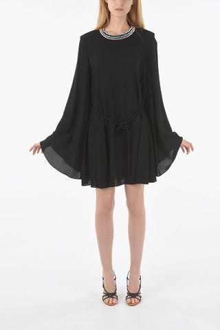 Bat-wing Sleeve Jewel Detail Short Dress