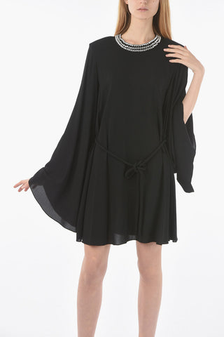 Bat-wing Sleeve Jewel Detail Short Dress