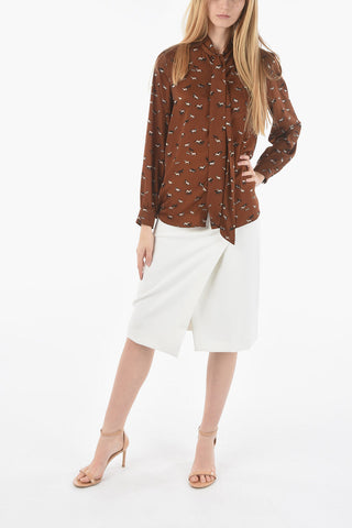 Horses Printed Satin BIANCA Shirt with Tie Neck