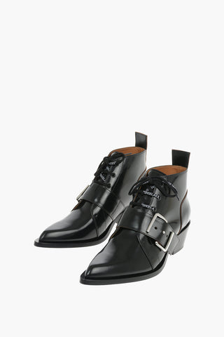 Leather Western Ankle Boots BRUSH OFF With Strap And Buckle